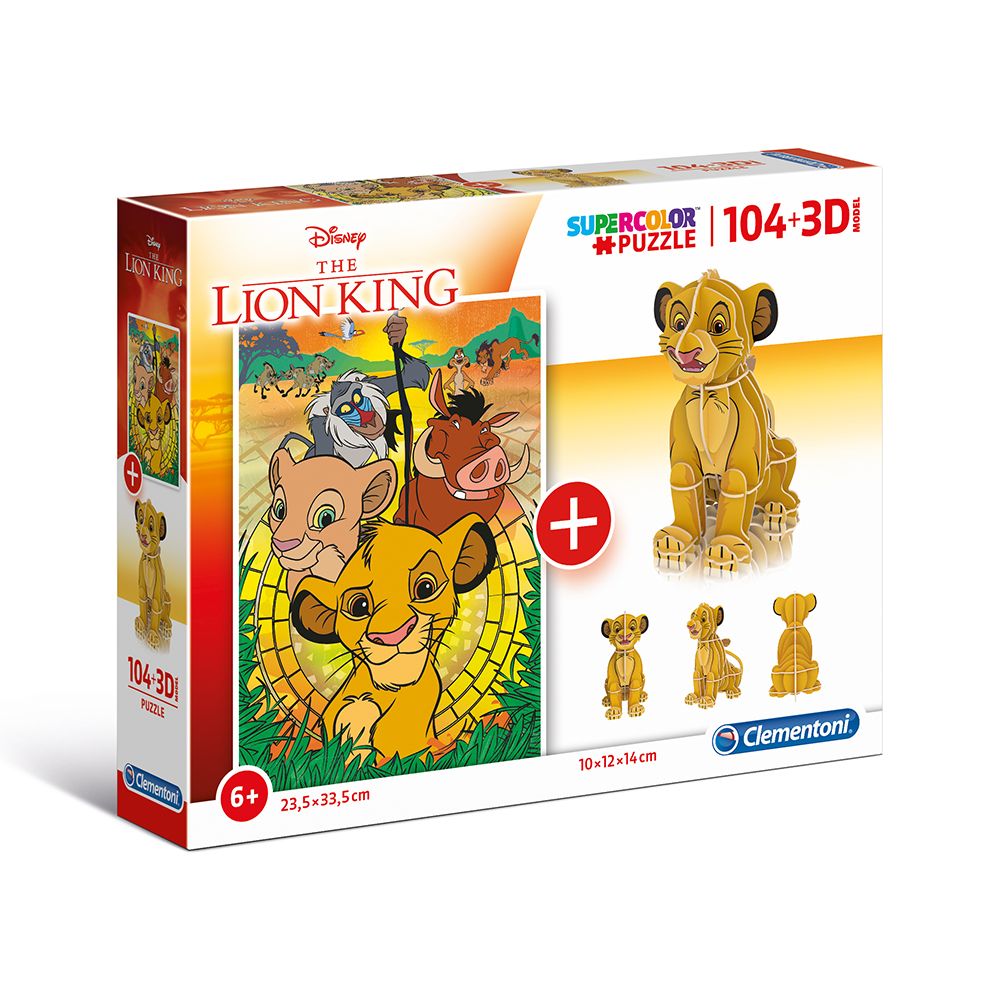 Clementoni, SuperColor, Lion King 3D, Puzzle, Mixte, 6+ ans, 104 pièces